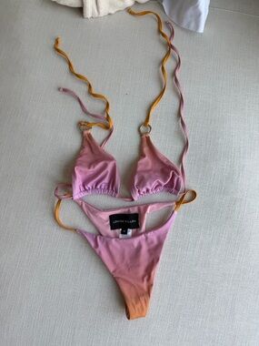 Louisa Ballou Pink to Peach Ombre Triangle Bikini Set
